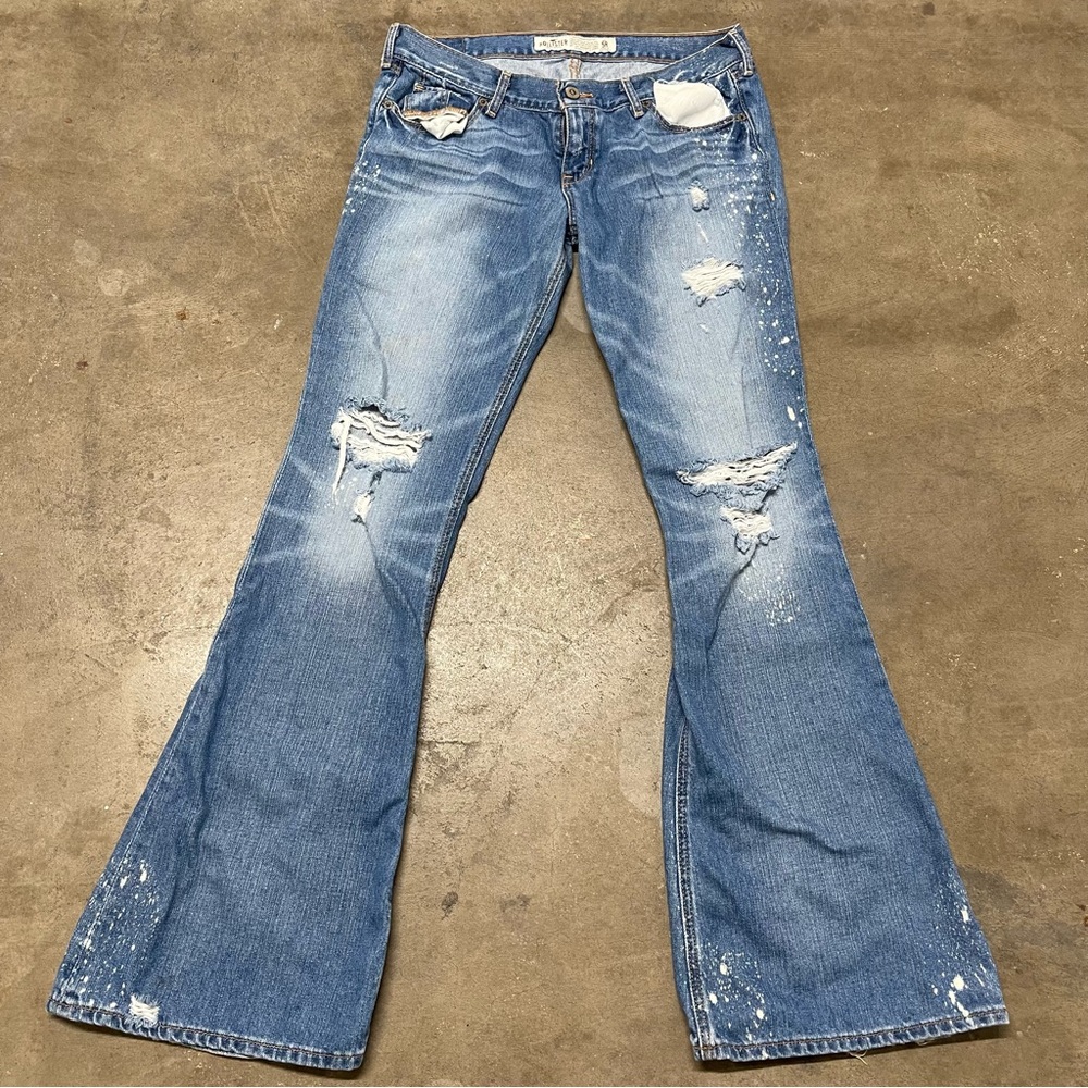 Hollister Women's Blue Distressed Flare Jeans